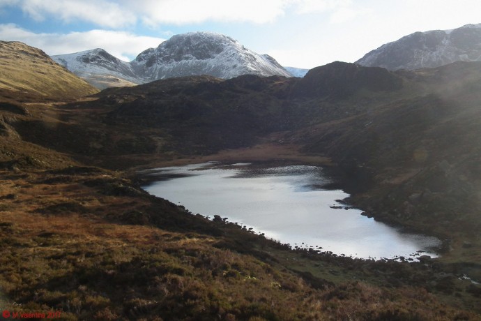 Blackbeck Tarn and the Gables. (Kirk Fell on horizon at right).