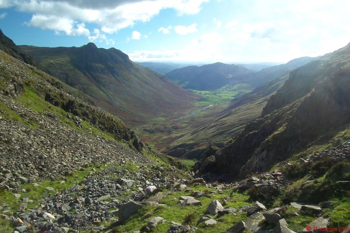 Looking down Rossett Gill ravine.